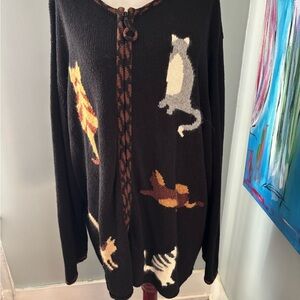 Coldwater creek womens 3X zip cardigan sweater black cat theme kitty cats